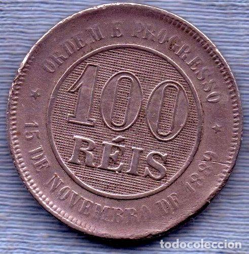 Monedas antiguas de Am&eacute;rica: brasil 100 reis 1889 orden y progreso - Foto 1