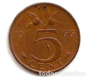 Monedas antiguas de Am&eacute;rica: holanda moneda de 5 cents ano 1966 - Foto 1