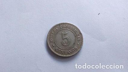 Monedas antiguas de Am&eacute;rica: moneda provisional de cinco centavos 1879 peru - Foto 1