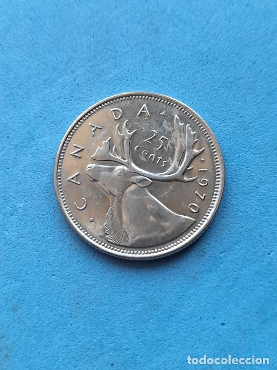 Monedas antiguas de Am&eacute;rica: Canada. 25 C&eacute;ntimos. A&ntilde;o 1970. - Foto 1