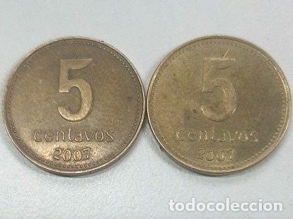 Monedas antiguas de Am&eacute;rica: 2monedas 5 centavos argentina 2007 imantadas - Foto 1