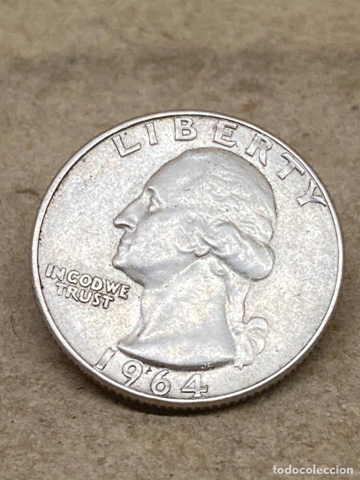 Monedas antiguas de Am&eacute;rica: Moneda de plata Quarter Dollar 1964 - Foto 2