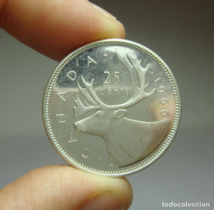 Monedas antiguas de Am&eacute;rica: 25 C&eacute;ntimos. Plata. Canad&aacute; - 1966 - Foto 2