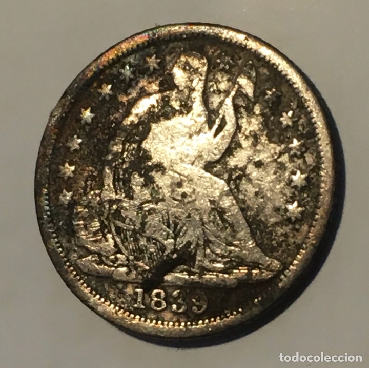 Moedas antigas da Am&eacute;rica: ESTADOS UNIDOS - SEATED LIBERTY - ONE DIME 10 C&Eacute;NTIMOS 1839