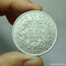 Monedas antiguas de América: 50 CENTAVOS O 1/2 BOLIVIANO. PLATA. BOLIVIA - 1901. Lote 280519653