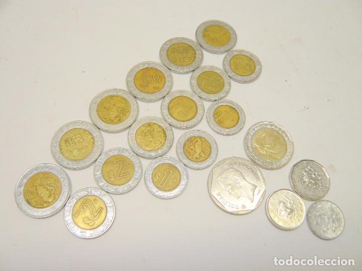 Monedas antiguas de Am&eacute;rica: lote monedas Mexico 1, 2 y 5 $ + otras monedas ...... total 20