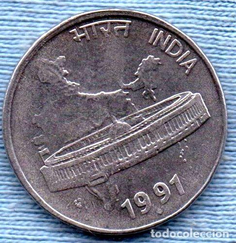 Monedas antiguas de Am&eacute;rica: india 50 paise 1991 edificio del parlamento y mapa - Foto 1