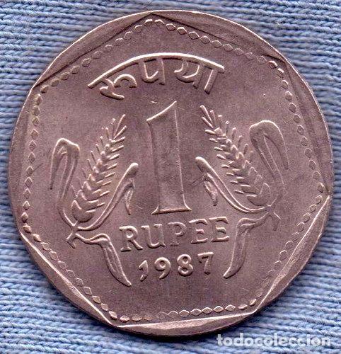 Monedas antiguas de Am&eacute;rica: india 1 rupee 1987 leones - Foto 1