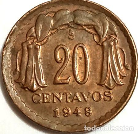 Monedas antiguas de Am&eacute;rica: moneda 20 centavos chile 1948 - Foto 1