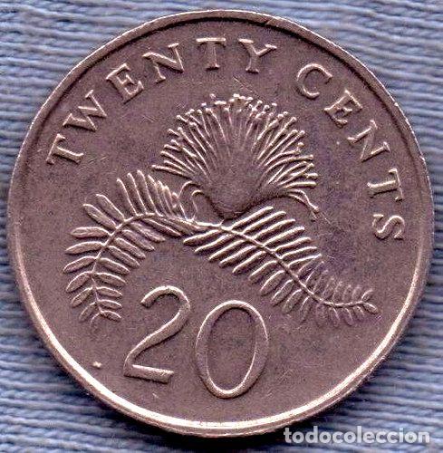 Monedas antiguas de Am&eacute;rica: singapur 20 cent 1991 planta plumerillo - Foto 1
