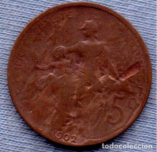 Monedas antiguas de Am&eacute;rica: francia 5 centimes 1902 republica - Foto 1