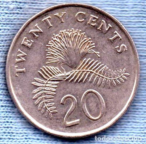 Monedas antiguas de Am&eacute;rica: singapur 20 cent 1996 planta plumerillo - Foto 1