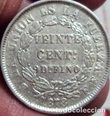Monedas antiguas de Am&eacute;rica: moneda bolivia 20 centavos 1878 ref libro chile - Foto 1