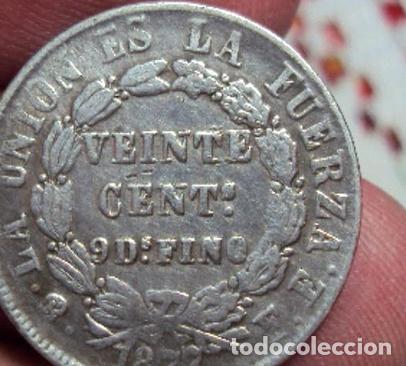 Monedas antiguas de Am&eacute;rica: moneda bolivia 20 centavos 1877 ref libro chile - Foto 1