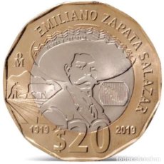Monnaies anciennes d'Amérique: MÉJICO MÉXICO 2019 20 PESOS, 100º ANIVERSARIO - MUERTE DE EMILIANO ZAPATA SALAZAR SIN CIRCULAR. Lote 328321428