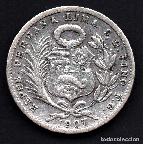 Monedas antiguas de Am&eacute;rica: PERU - 1/5 de SOL de PLATA 1907 - Foto 2