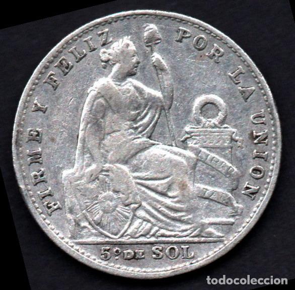 Monedas antiguas de Am&eacute;rica: PERU - 1/5 de SOL de PLATA 1907 - Foto 1