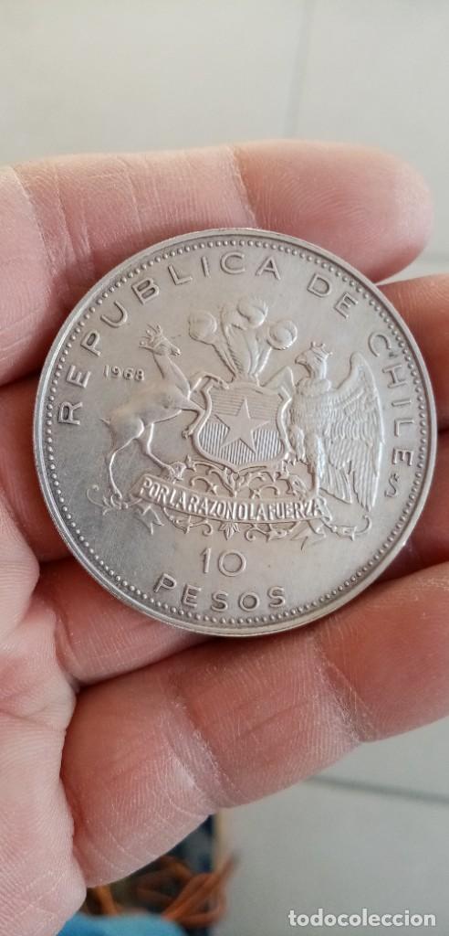 Monedas antiguas de Am&eacute;rica: Moneda 10 pesos chile de plata - Foto 1