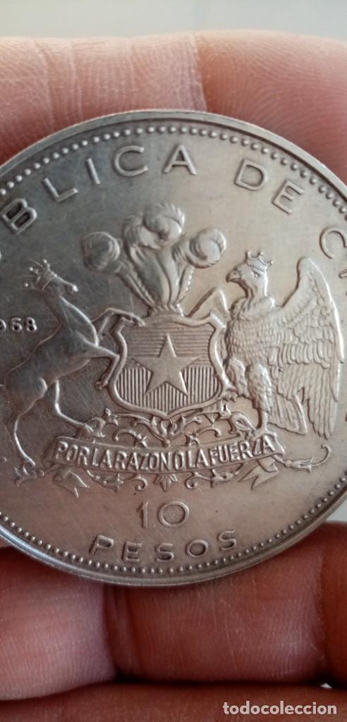 Monedas antiguas de Am&eacute;rica: Moneda 10 pesos chile de plata - Foto 6