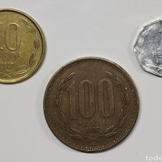 Monedas antiguas de América: LOTE 3 MONEDAS CHILE, 1, 10 Y 100 PESOS. Lote 314075778