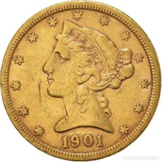 Monedas antiguas de América: [#973197] MONEDA, ESTADOS UNIDOS, CORONET HEAD, $5, HALF EAGLE, 1901, U.S. MINT, SAN. Lote 314176193