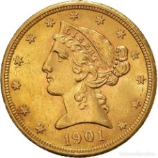 Monedas antiguas de América: [#973198] MONEDA, ESTADOS UNIDOS, CORONET HEAD, $5, HALF EAGLE, 1901, U.S. MINT, SAN. Lote 314178653