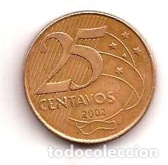 Monedas antiguas de Am&eacute;rica: brasil moneda de 25 centavos ano 2002 - Foto 1