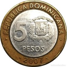 Monedas antiguas de América: REPÚBLICA DOMINICANA. 5 PESOS DE 2007. KM# 89.