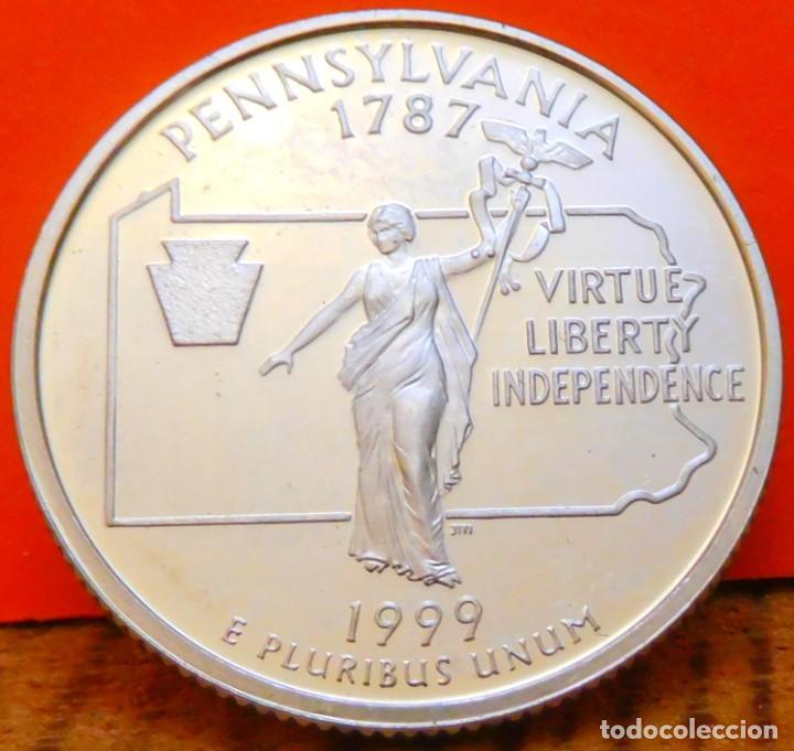 Monedas antiguas de Am&eacute;rica: ESTADOS UNIDOS,1/4 DOLLAR,1999.PENNSYLVANIA.A&Ntilde;O M&Aacute;S ESCASO. PLATA PROOF. (1717)