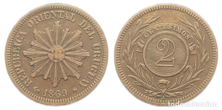 Monedas antiguas de Am&eacute;rica: URUGUAY. 2 CENT&Eacute;SIMOS. 1.869 - Foto 3