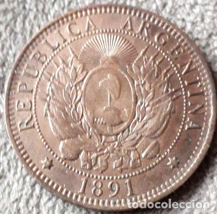 Monedas antiguas de Am&eacute;rica: moneda argentina 2 centavos de patacon ano 1891 - Foto 1