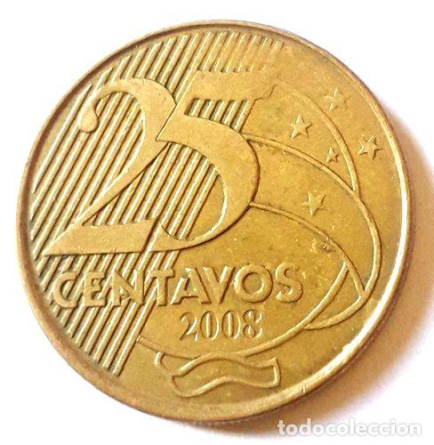 Monedas antiguas de Am&eacute;rica: moneda de brasil de 25 centavos ano 2008 - Foto 1