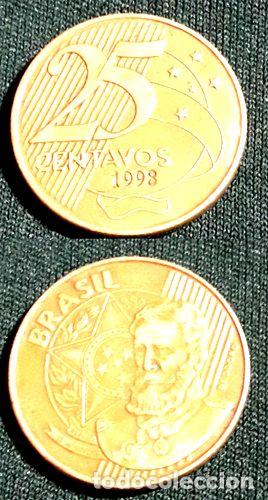 Monedas antiguas de Am&eacute;rica: moneda de brasil de 25 centavos ano 1998 - Foto 1