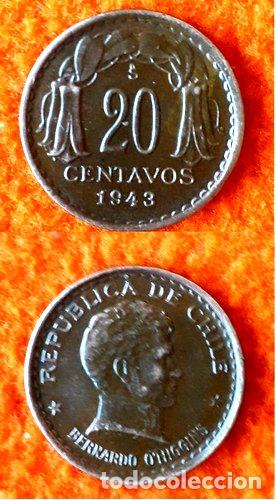 Monedas antiguas de Am&eacute;rica: moneda de chile 20 centavos de 1943 - Foto 1