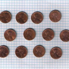 Monedas antiguas de América: LOTE 12 MONEDAS ESTADOS UNIDOS ONE CENT, UN CENTAVO LINCOLN EEUU USADAS. Lote 334296273