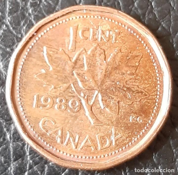 Monedas antiguas de Am&eacute;rica: Moneda de Canad&aacute; de 1989. 1 cent - Foto 2