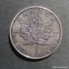 Monedas antiguas de América: MONEDA DE 5 DÓLARES (ONZA HOJA) DE CANADÁ DE 1990. PLATA FINA.. Lote 339774088