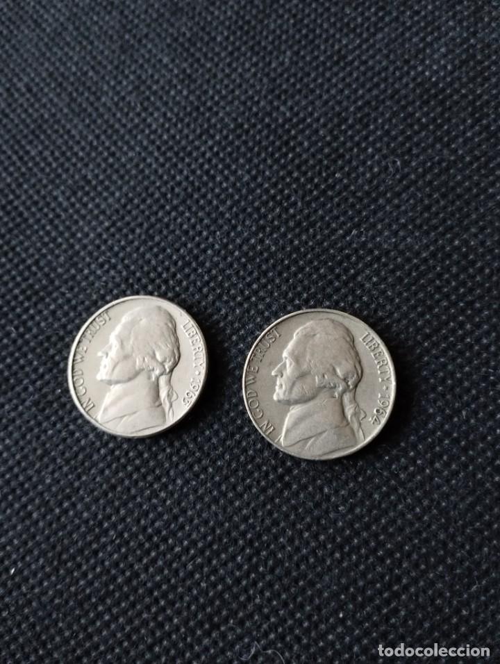 Monedas antiguas de Am&eacute;rica: 2 monedas de 5 centavos de dolar de 1963 y 1964 - Foto 1