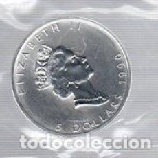 Monedas antiguas de América: MONEDA CANADA 5 DOLLARS 1990. ISABEL II. FINE SILVER 0.999. HOJA DE ARCE. Lote 363765075