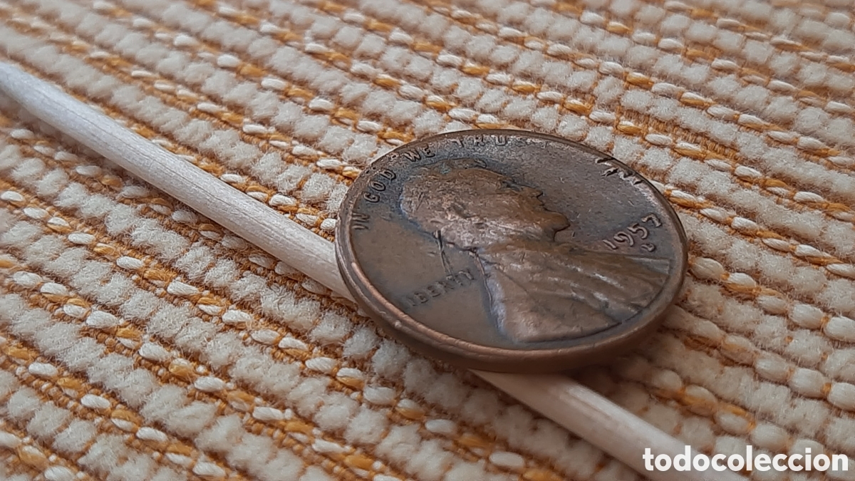 Monedas antiguas de Am&eacute;rica: (E.UNIDOS)(1957 D)(ERROR)(BRONCE) ONE CENT WHEAT ERROR CANTO DEFORMADO - Foto 3