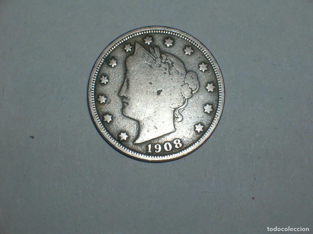 Old Coins of America: ESTADOS UNIDOS/USA 5 centavos 1908 (12734)