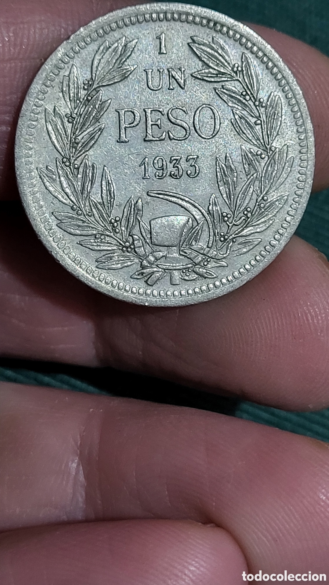 Monedas antiguas de Am&eacute;rica: Moneda 1 peso 1933 Chile - Foto 2