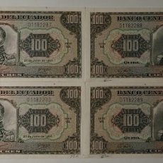 Monedas antiguas de América: EQUADOR BLOQUE 4 BILLETES CORRELATIVOS DE 100 SUCRES AÑO 1991