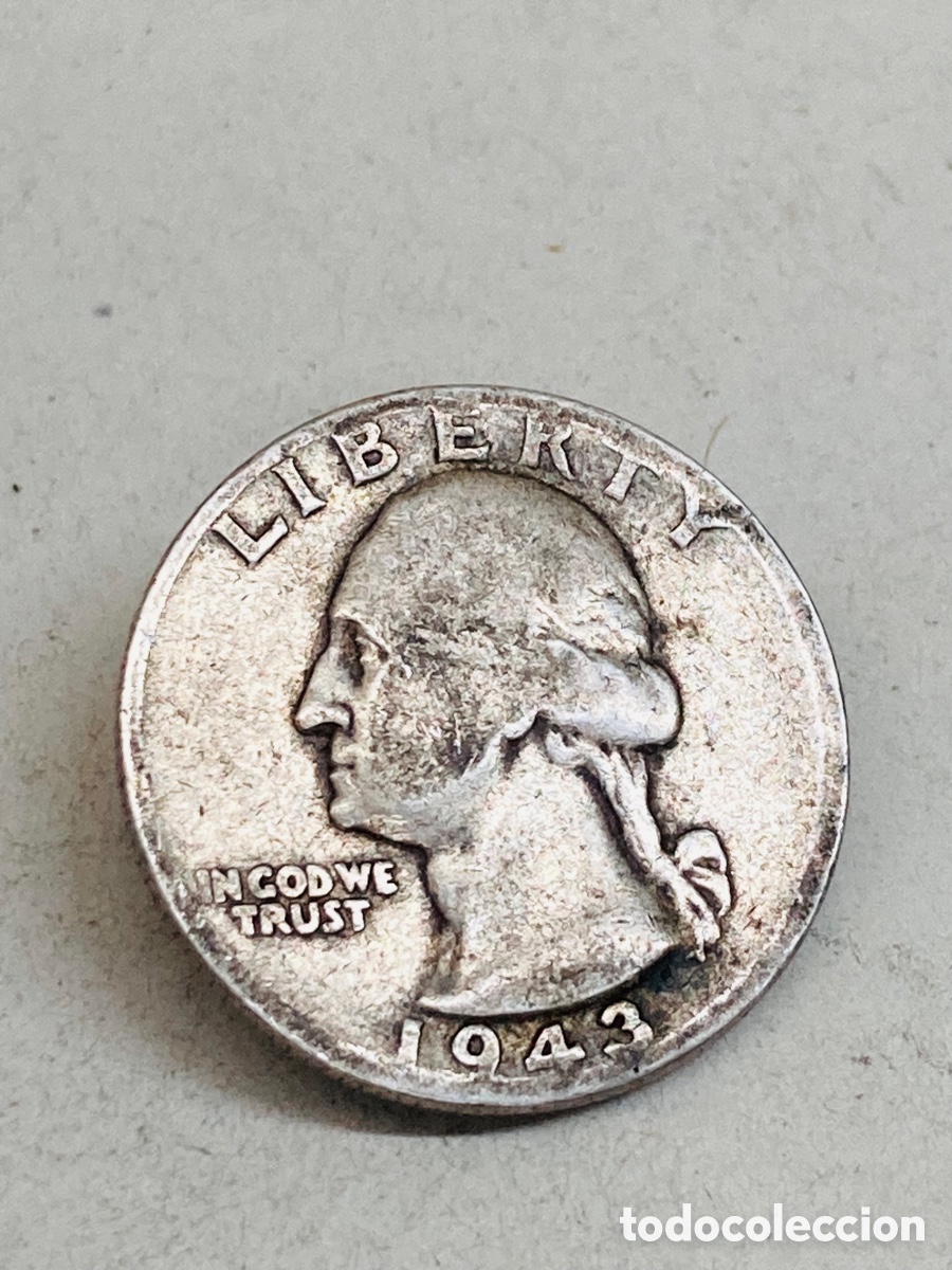 Monedas antiguas de Am&eacute;rica: Moneda de plata Quarter Dollar 1943 - Foto 2