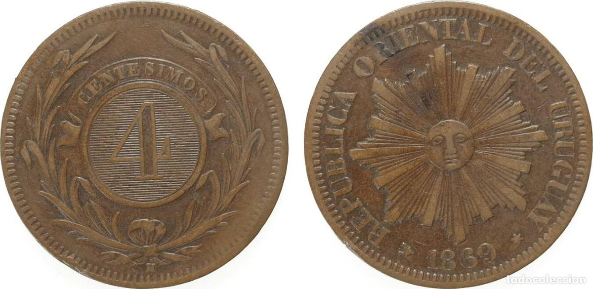 Monedas antiguas de Am&eacute;rica: URUGUAY 4 CENTESIMOS 1869 H - Foto 1