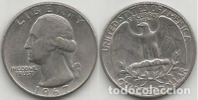 Monete antiche di America: E.E.U.U. 1967 - SIN CECA - QUARTER DOLLAR - KM 164a - CIRCULADA (FILADELFIA)