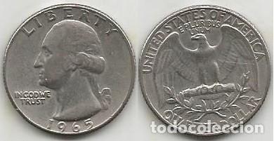 Monete antiche di America: E.E.U.U. 1965 - SIN CECA - QUARTER DOLLAR - KM 164a - CIRCULADA (FILADELFIA)