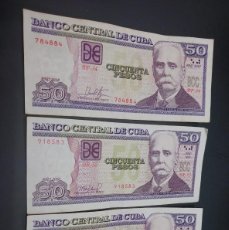 Monedas antiguas de América: TRES BILLETES DE 50 PESOS DE CUBA. Lote 400118054