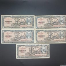 Monedas antiguas de América: CINCO BILLETES DE 10 PESOS DE CUBA. FIRMADOS POR EL CHE AÑO 1960.. Lote 400371589