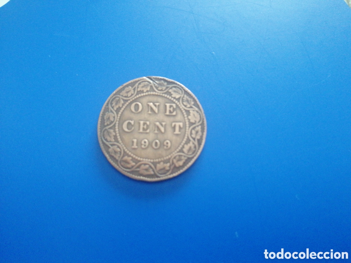 Monedas antiguas de Am&eacute;rica: 1 cent de Canad&aacute; 1909. Corte en la parte superior - Foto 2
